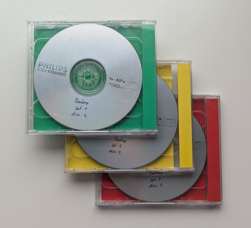 Photo of my old sets of backup CDs
