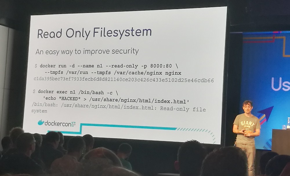 Adrian Mouat showing how to start a read-only Nginx container