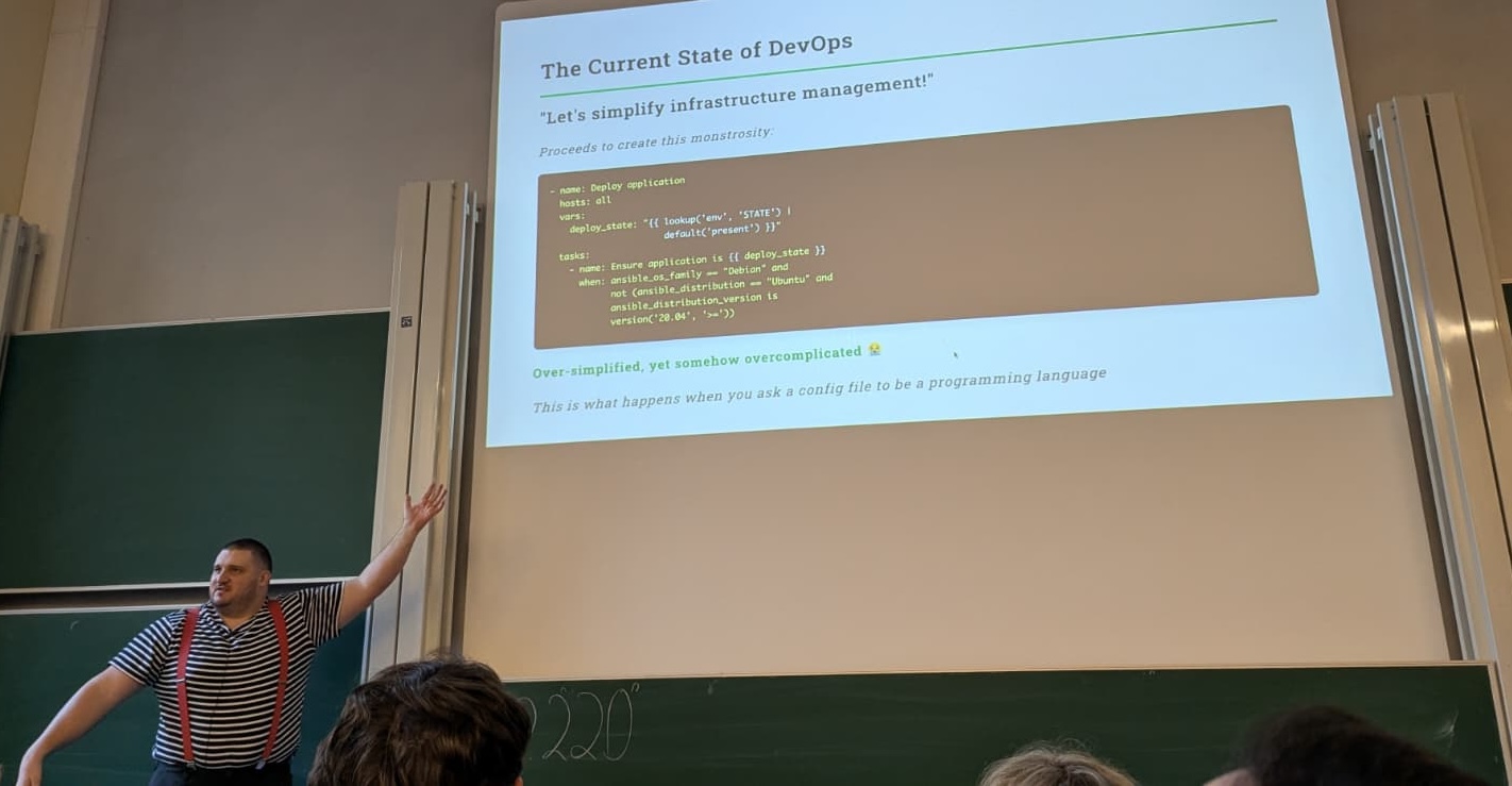 Photo of Loïc Tosser showing a complex Ansible task in YAML