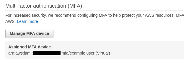 The AWS console showing the configured MFA devices